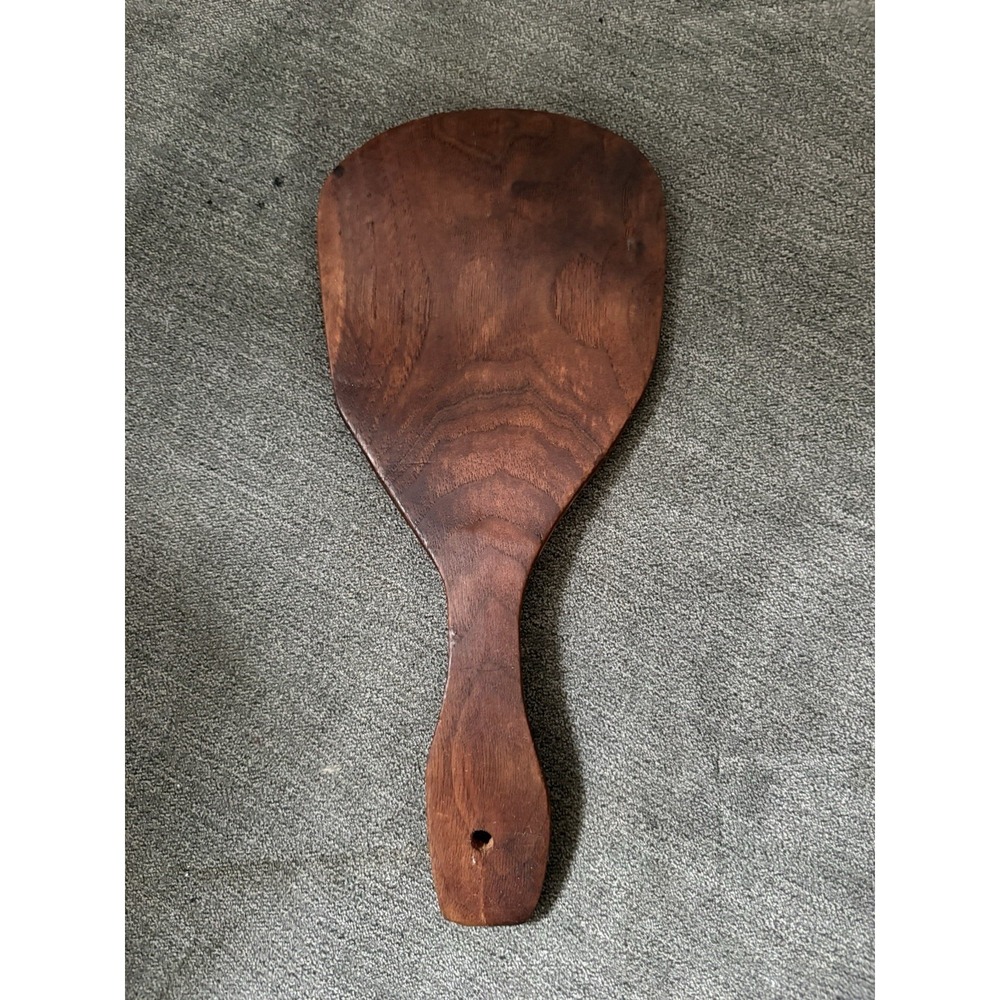 Vintage Primitive Wooden Carved 9" Long, Wide Butter Paddle Spoon
